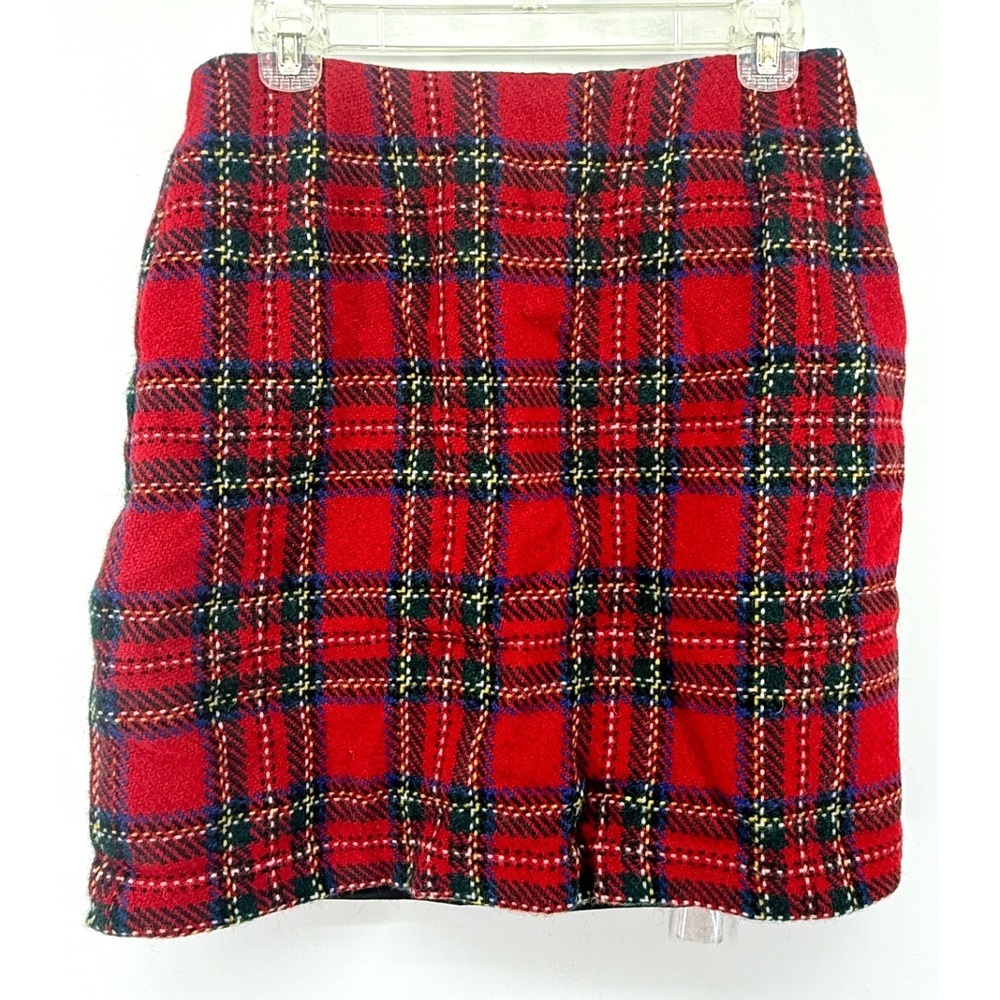 VTG Eddie Bauer Skirt Womens Red Plaid Wool Blend Mini Sz L A-Line Lined Tartan